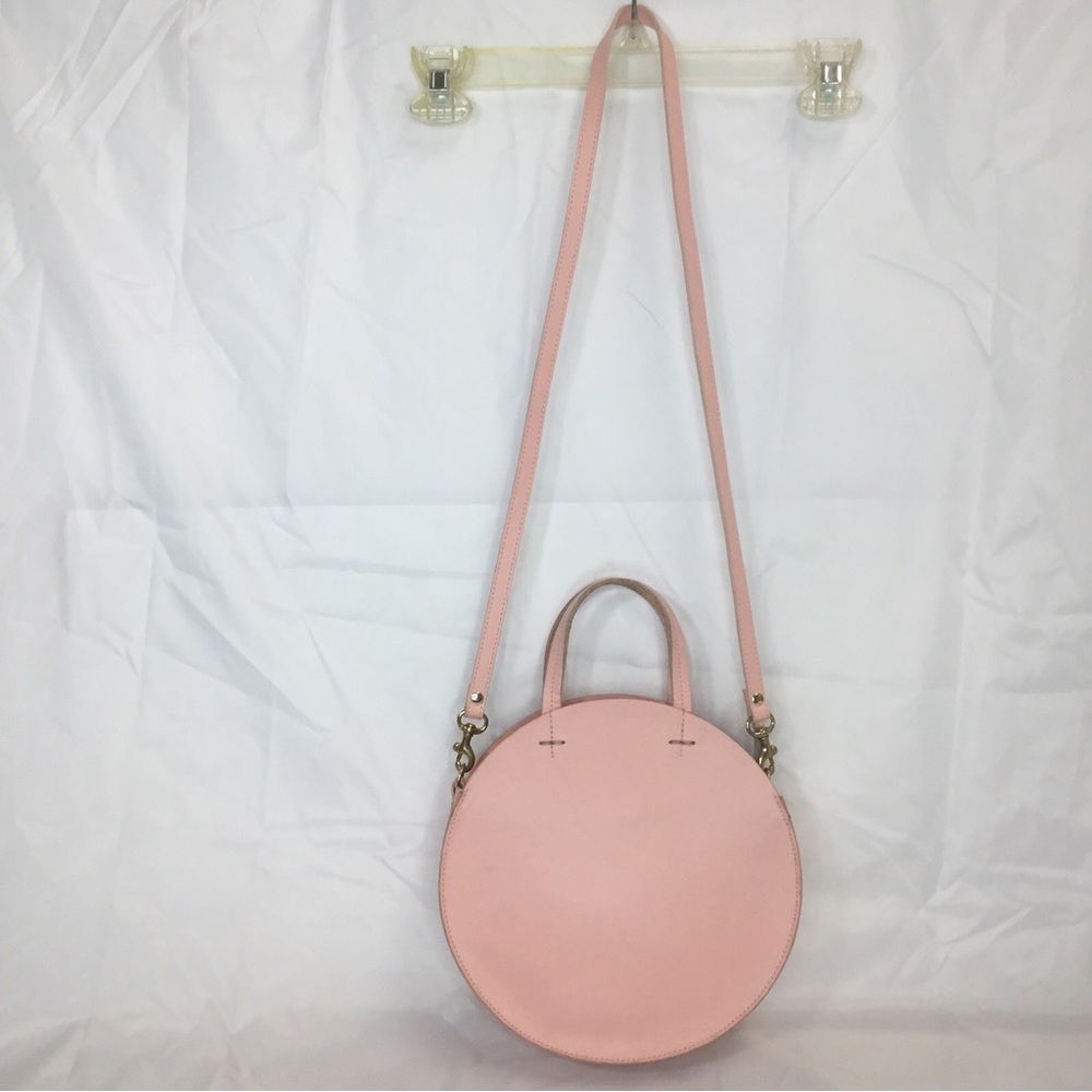 Clare V. Alistair Pink Leather Round Removable Crossbody Gold Zip 9.5” Circle - Picture 3 of 14